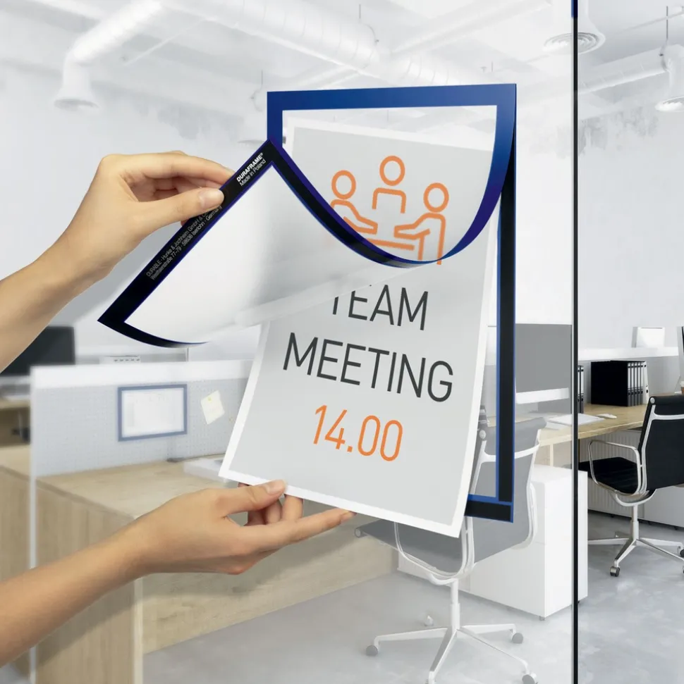 Durable Infoframe DURAFRAME 9.5 in. x 12 in. Self Adhesive Double Sided Sign Holder - Dark Blue Frame (2/Pack)