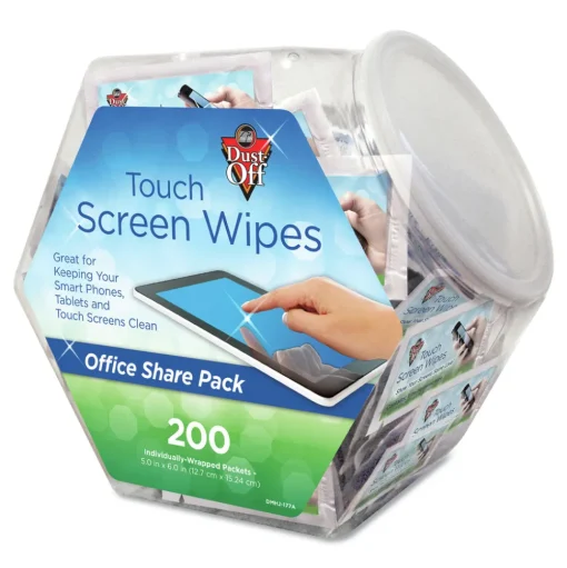 Dust-Off 1 Jar, 200 Individual 5 in. x 7-3/4 in. Touch Screen Wipe Packets