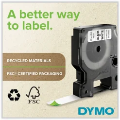 DYMO D1 High-Performance 0.37 in. x 23 ft. Polyester Removable Label Tape - Black on White
