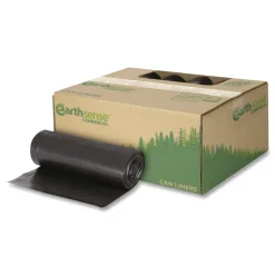 Earthsense Commercial 1507103 38 in. x 58 in. 2 mil 60 Gallon Linear Low Density Recycled Can Liners - Black (100/Carton)