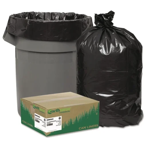 Earthsense Commercial 1507103 38 in. x 58 in. 2 mil 60 Gallon Linear Low Density Recycled Can Liners - Black (100/Carton)