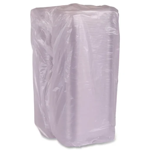 Eco-Products 9 in. x 6 in. x 3 in. Renewable and Compostable Plastic Clamshell Hinged Food Containers - Clear (240/Carton)