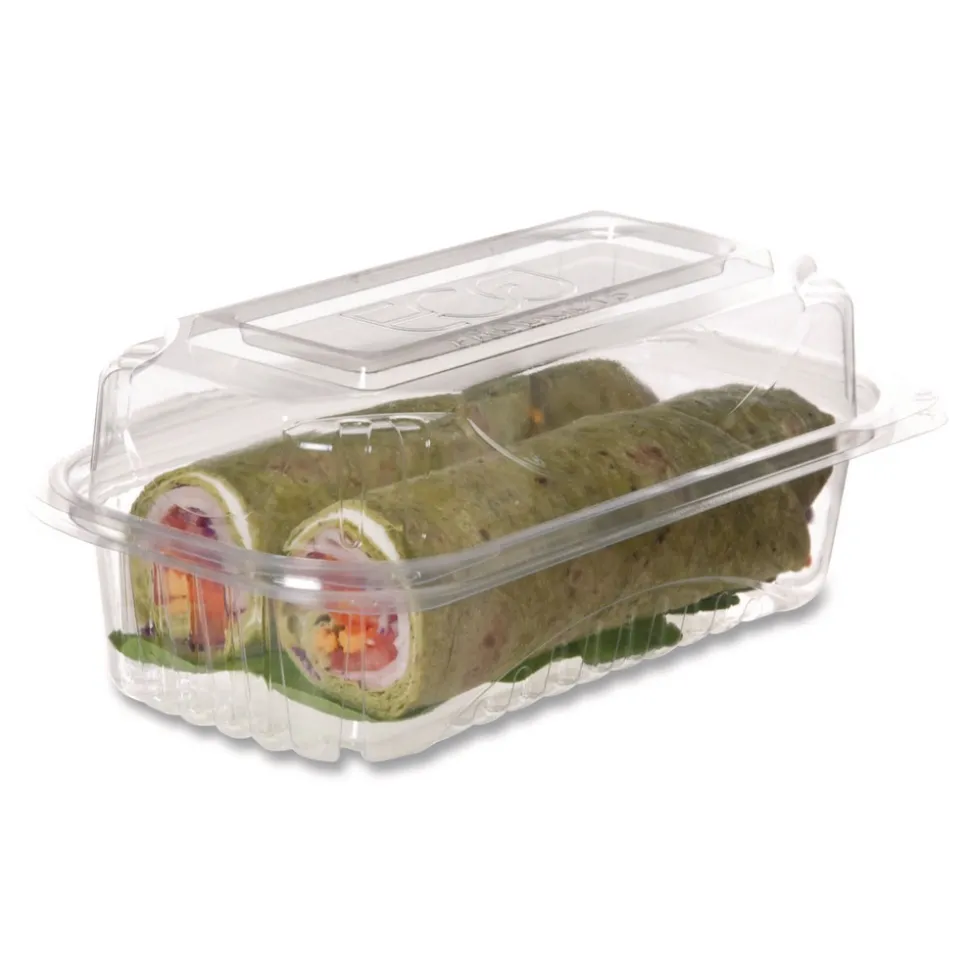 Eco-Products 9 in. x 6 in. x 3 in. Renewable and Compostable Plastic Clamshell Hinged Food Containers - Clear (240/Carton)