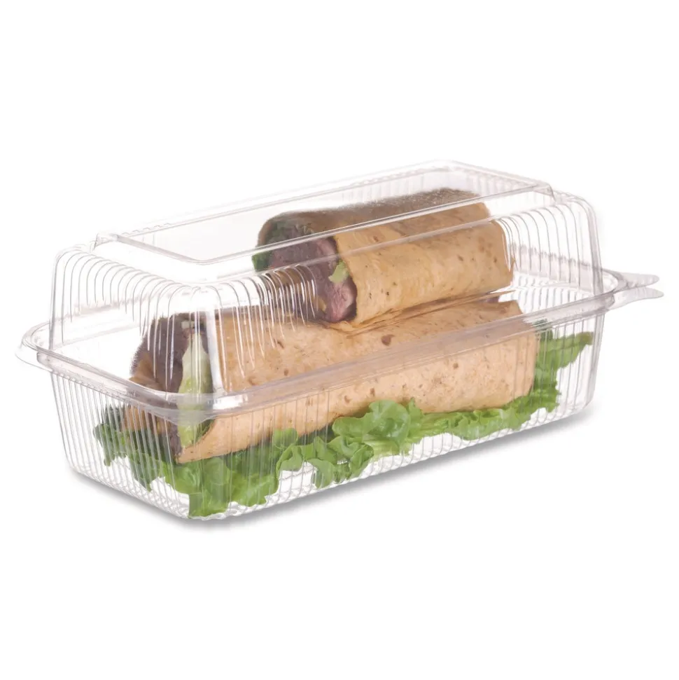 Eco-Products 9 in. x 6 in. x 3 in. Renewable and Compostable Plastic Clamshell Hinged Food Containers - Clear (240/Carton)