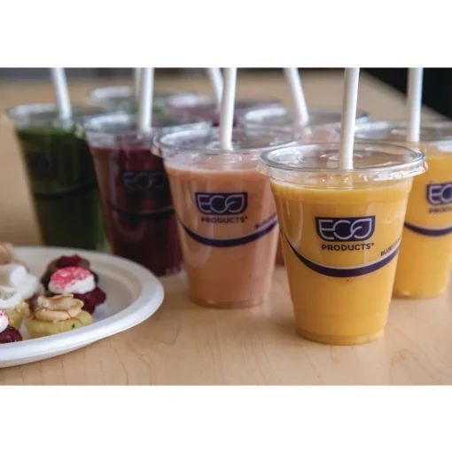 Eco-Products EP-CRFL BlueStripe Recycled Content 9 oz. to 24 oz. Cold Cup Flat Lids - Clear (10 Packs/Carton, 100/Pack)