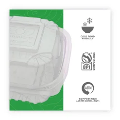 Eco-Products EP-LC6 6 in. x 6 in. x 3 in. Renewable and Compostable Plastic Clamshell Hinged Food Containers - Clear (240/Carton)