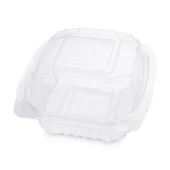 Eco-Products EP-LC6 6 in. x 6 in. x 3 in. Renewable and Compostable Plastic Clamshell Hinged Food Containers - Clear (240/Carton)
