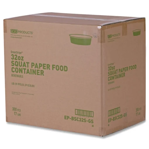 Eco-Products GreenStripe 7.28 in. Diameter x 2.48 in. 32 oz. Paper Food Containers - White (300/Carton)