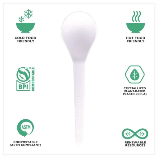 Eco-Products Plantware Compostable Heavyweight Plastic Soup Spoon - White (1000/Carton)