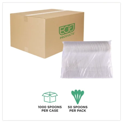 Eco-Products Plantware Compostable Heavyweight Plastic Soup Spoon - White (1000/Carton)
