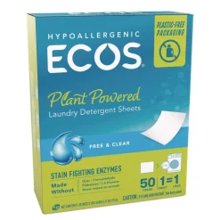 ECOS 953710CT Liquidless Laundry Detergent Sheets - Free and Clear (10/Carton)