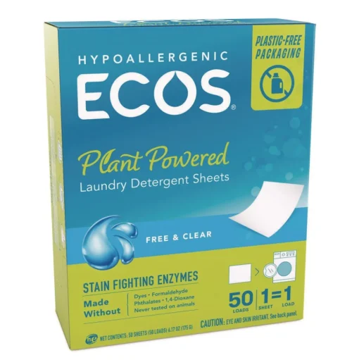 ECOS 953710CT Liquidless Laundry Detergent Sheets - Free and Clear (10/Carton)