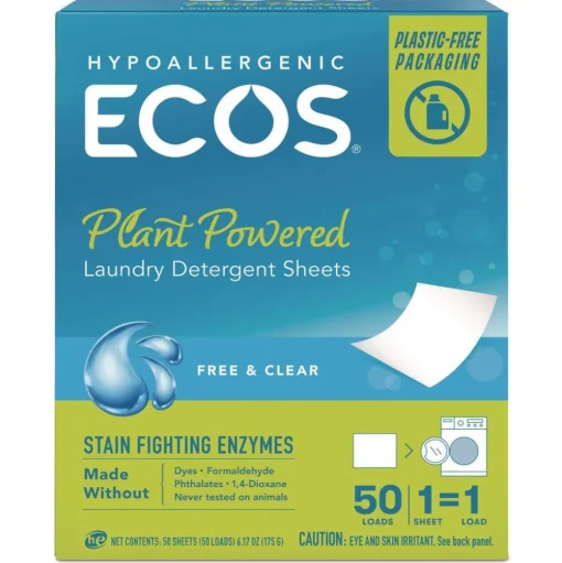 ECOS 953710CT Liquidless Laundry Detergent Sheets - Free and Clear (10/Carton)