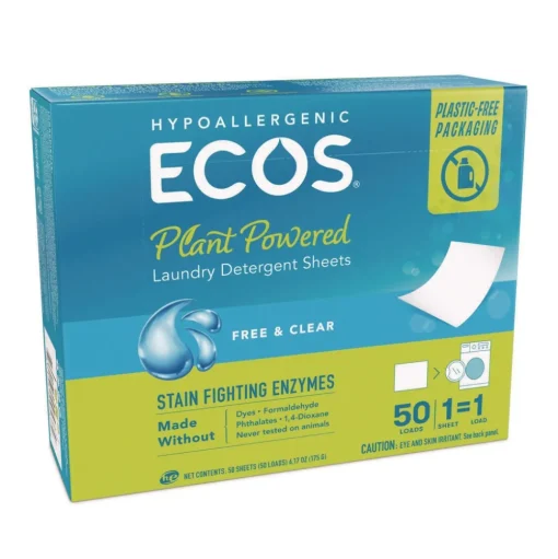 ECOS 953710CT Liquidless Laundry Detergent Sheets - Free and Clear (10/Carton)