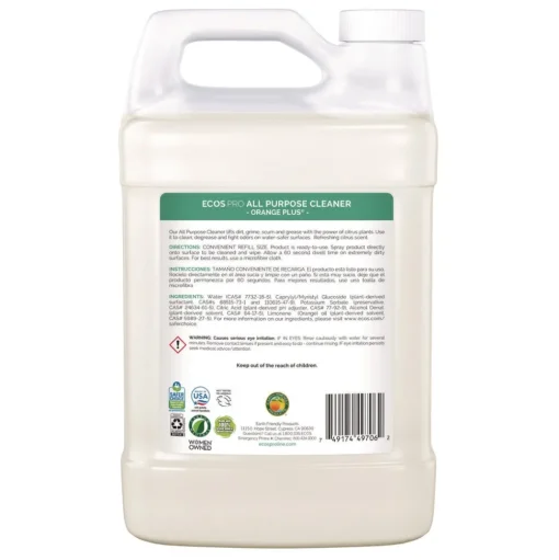 ECOS PRO 1 Gallon Orange Plus All-Purpose Cleaner and Degreaser Bottle - Citrus Scent (4/Carton)