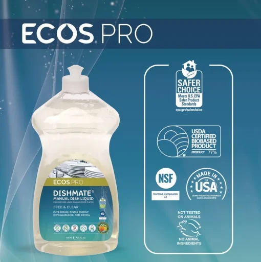 ECOS PRO 25 oz Dishmate Manual Dish Liquid Squeeze Bottle - Free and Clear (6/Carton)