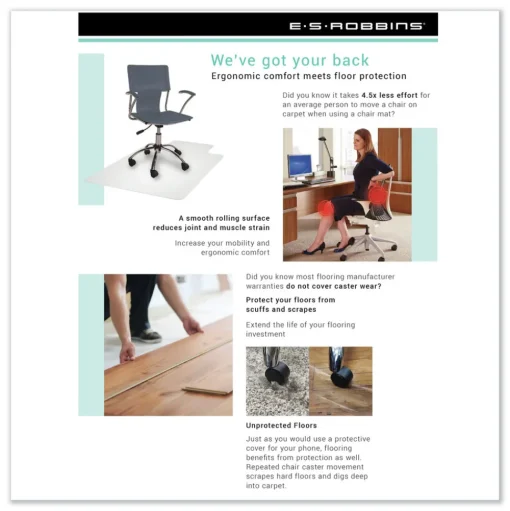 ES Robbins 46 x 60 EverLife Moderate Use Rectangular Chair Mat for Low Pile Carpet - Clear