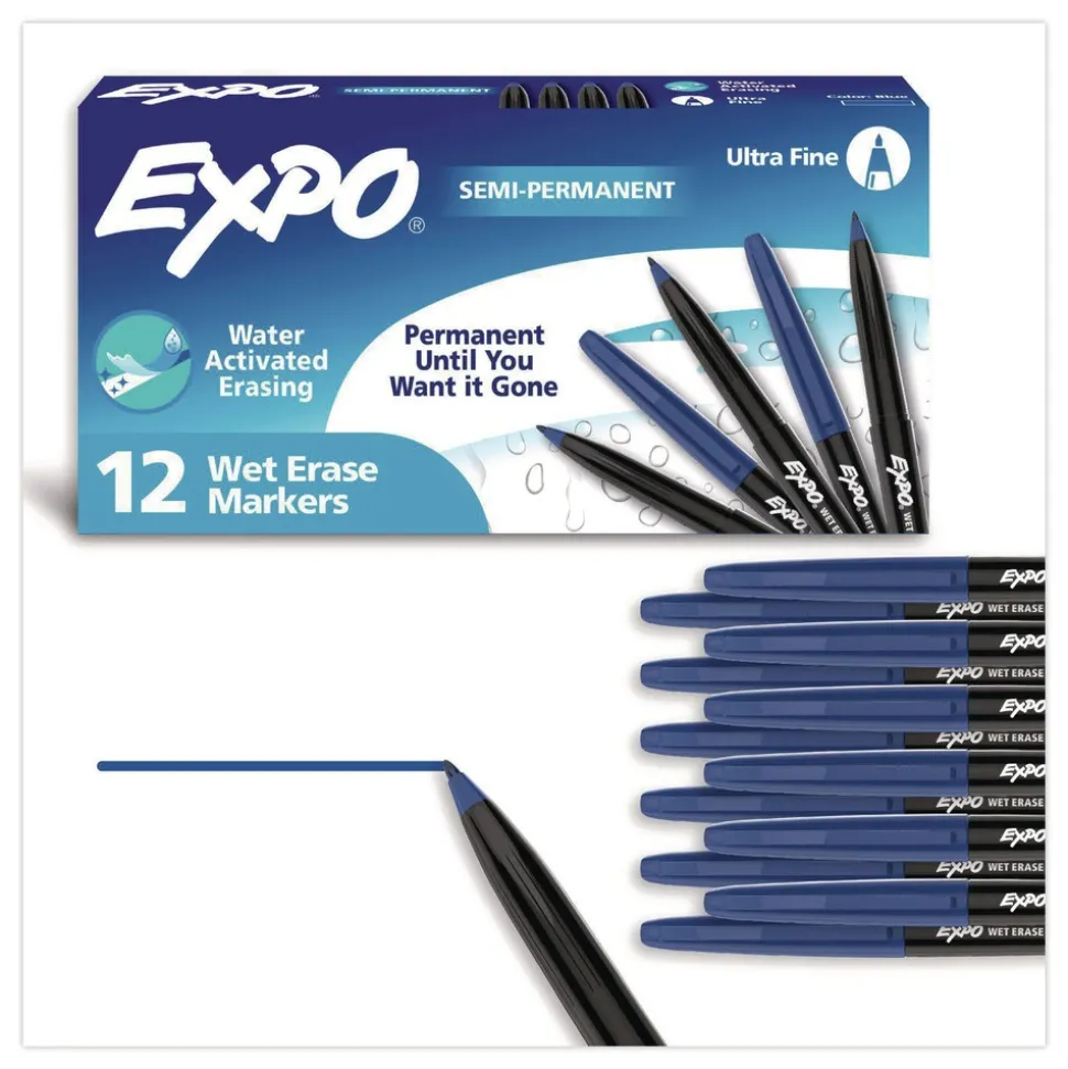 EXPO Fine Bullet Tip Wet Erase Marker - Blue (1-Dozen)