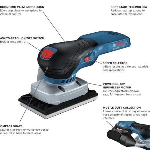 Factory Reconditioned Bosch 18V Brushless Lithium-Ion Cordless Sheet Orbital Finishing Sander (Tool Only)
