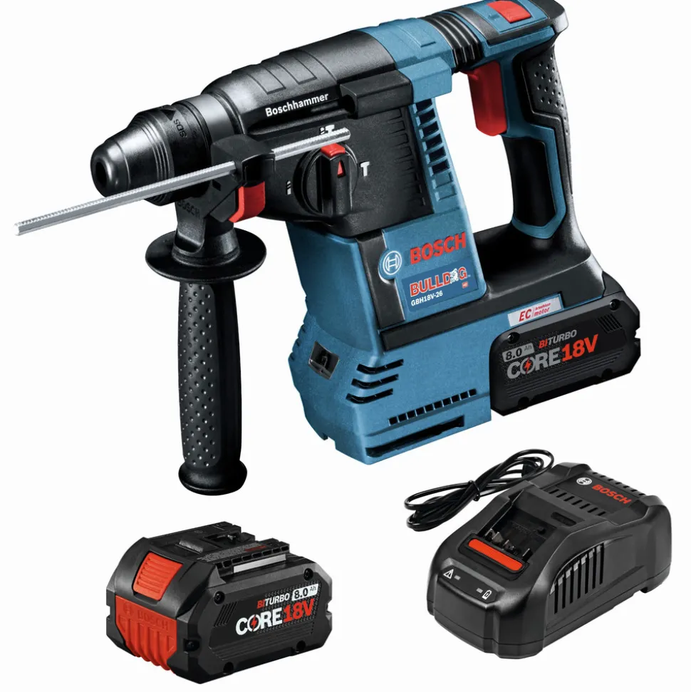 Factory Reconditioned Bosch Bulldog 18V Brushless Lithium-Ion 1 in. Cordless SDS-Plus Rotary Hammer Kit with 2 Batteries (8 Ah)