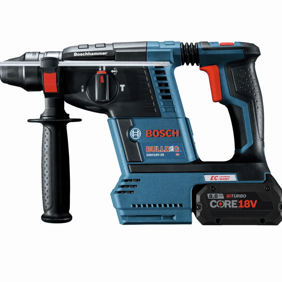 Factory Reconditioned Bosch Bulldog 18V Brushless Lithium-Ion 1 in. Cordless SDS-Plus Rotary Hammer Kit with 2 Batteries (8 Ah)