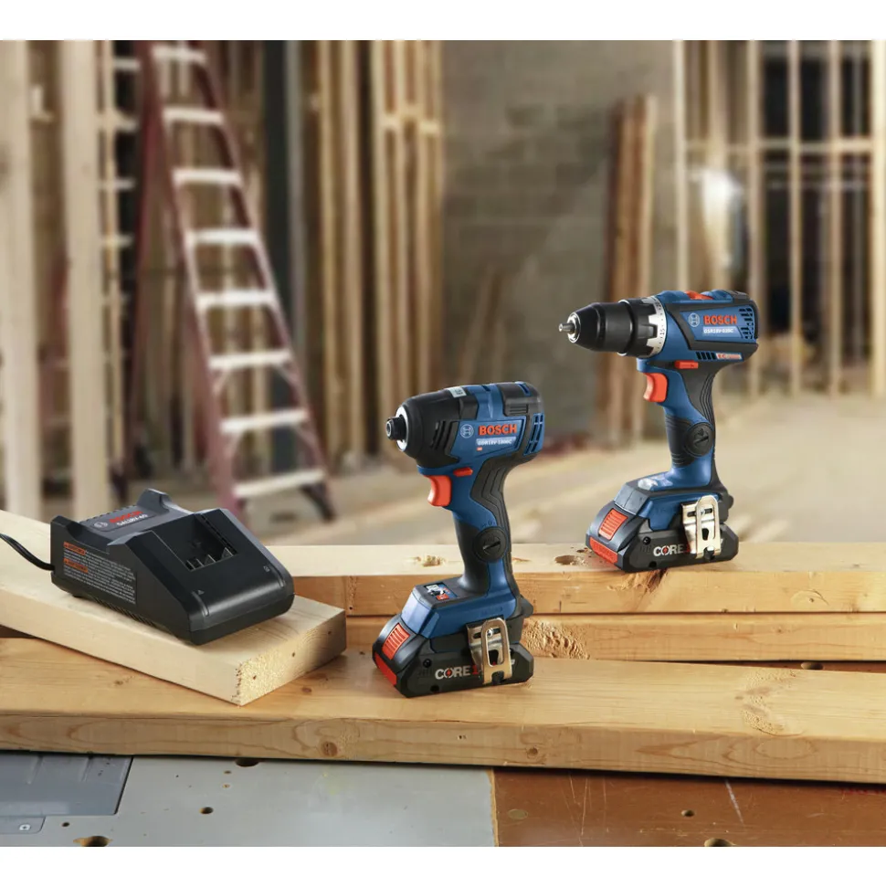 Factory Reconditioned Bosch 18V Compact Tough Connected-Ready EC Brushless Lithium-Ion 1/2 in. Cordless Drill Driver / 1/4 in. Hex Impact Driver Combo Kit with 2 Batteries (4 Ah)