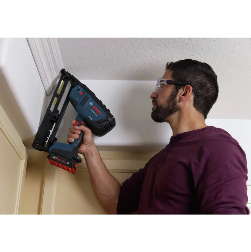 Factory Reconditioned Bosch 18V Lithium-Ion Brushless 15-Gauge Cordless Angled Finish Nailer Kit (2 Ah)