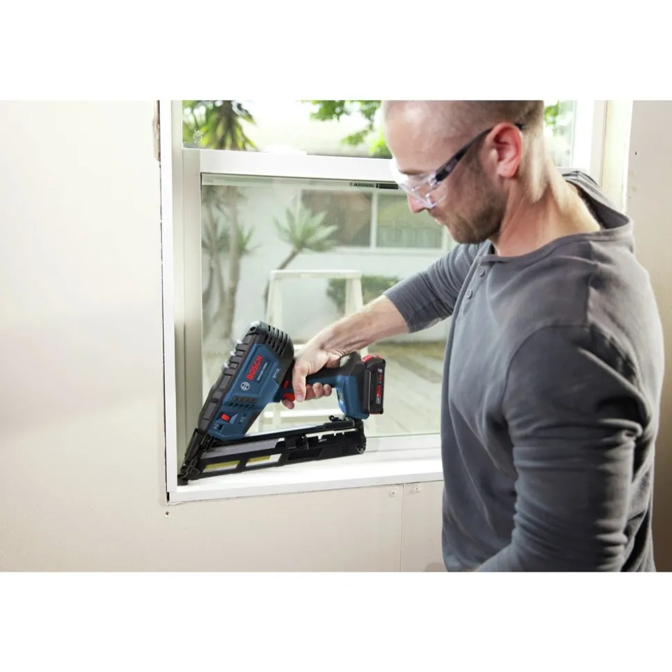 Factory Reconditioned Bosch 18V Lithium-Ion Brushless 15-Gauge Cordless Angled Finish Nailer Kit (2 Ah)