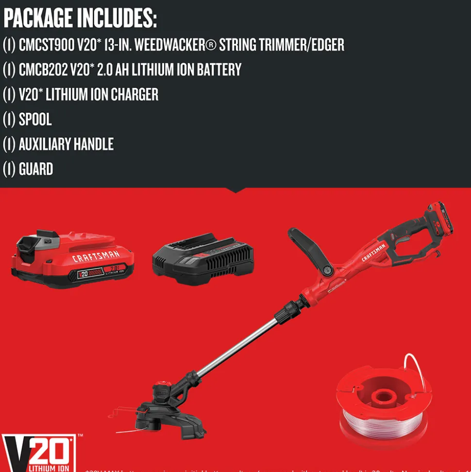Factory Reconditioned Craftsman 20V WEEDWACKER Automatic Feed Lithium-Ion 13 in. Cordless String Trimmer/Edger Kit (2 Ah)