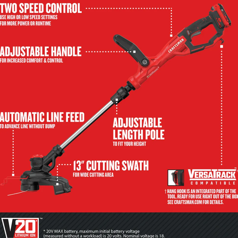 Factory Reconditioned Craftsman 20V WEEDWACKER Automatic Feed Lithium-Ion 13 in. Cordless String Trimmer/Edger Kit (2 Ah)