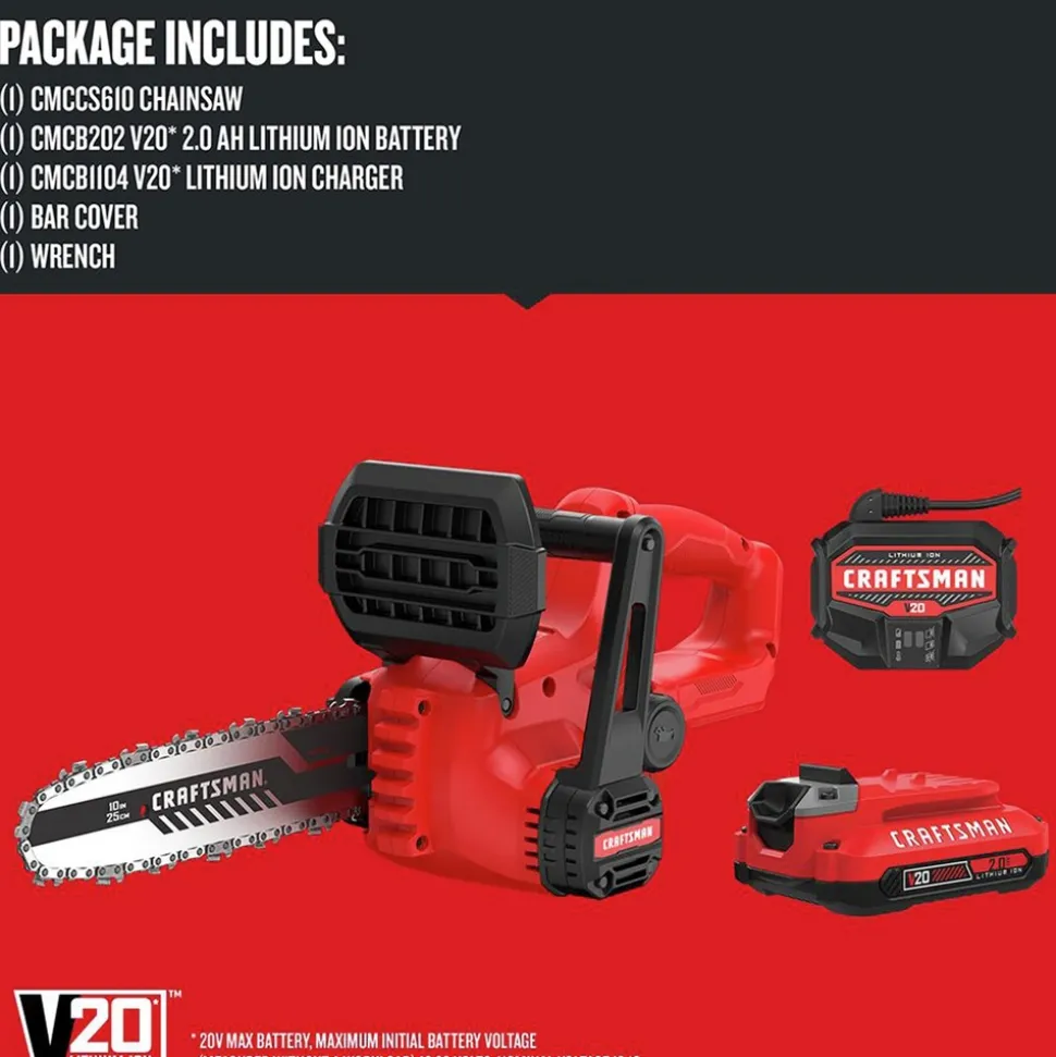 Factory Reconditioned Craftsman V20 Brushed Lithium-Ion 10 in. Cordless Chainsaw Kit (2 Ah)