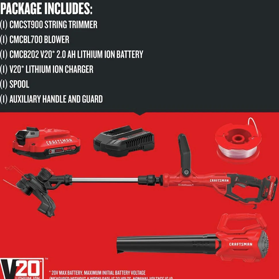 Factory Reconditioned Craftsman V20 WEEDWACKER Brushed Lithium-Ion 13 in. Cordless String Trimmer and Axial Blower Combo Kit (2 Ah)