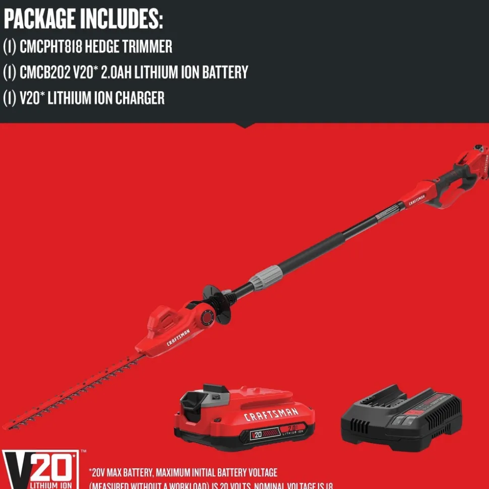 Factory Reconditioned Craftsman V20 Lithium-Ion 18 in. Cordless Pole Hedge Trimmer Kit (2 Ah)