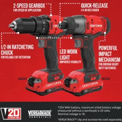 Factory Reconditioned Craftsman 20V Lithium-Ion Cordless 4-Tool Combo Kit (2 Ah)