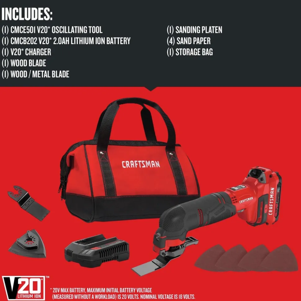 Factory Reconditioned Craftsman V20 Lithium-Ion Cordless Oscillating Tool Kit (2 Ah)