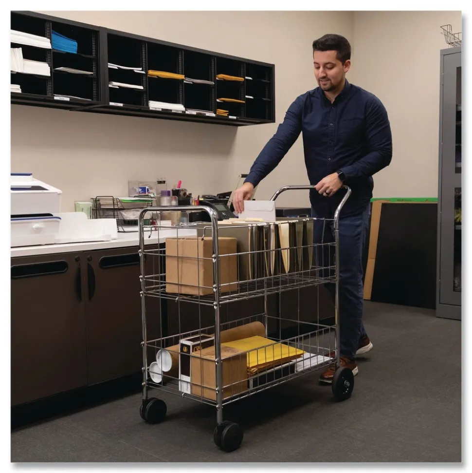 Fellowes Mfg Co. 21.5 in. x 37.5 in. x 39.25 in. Wire Mail Cart - Chrome