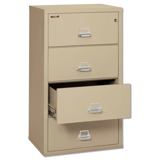 FireKing 4 Legal/Letter-Size File Drawers 31.13 in. x 22.13 in. x 52.75 in. 260 lbs. Overall Capacity Insulated Lateral File - Parchment