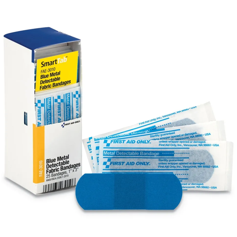 First Aid Only 1 in. x 3 in. Metal Detectable Bandages Refill for SmartCompliance General Cabinet - Blue
