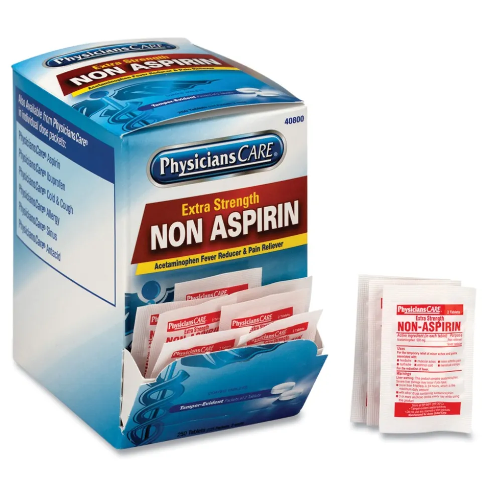 First Aid Only XStrength Non-Aspirin Acetaminophen Pain Relievers/Medicines (250/Box)