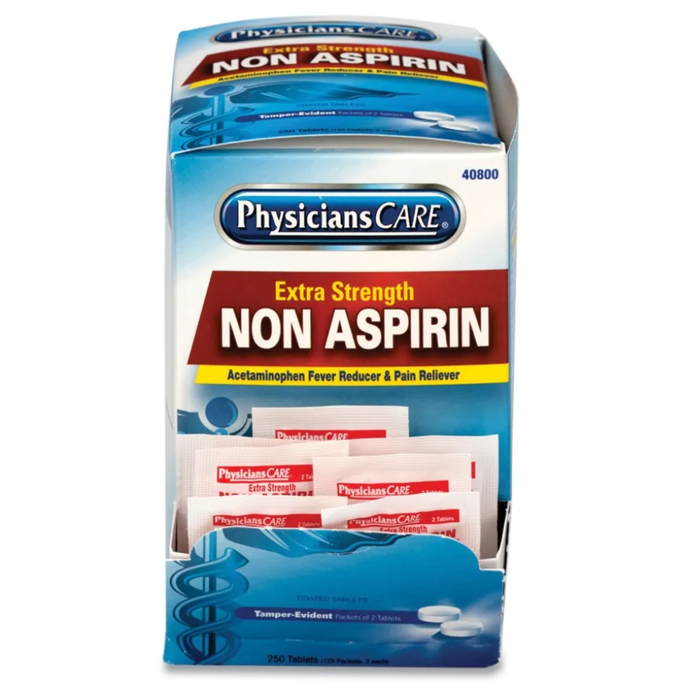 First Aid Only XStrength Non-Aspirin Acetaminophen Pain Relievers/Medicines (250/Box)