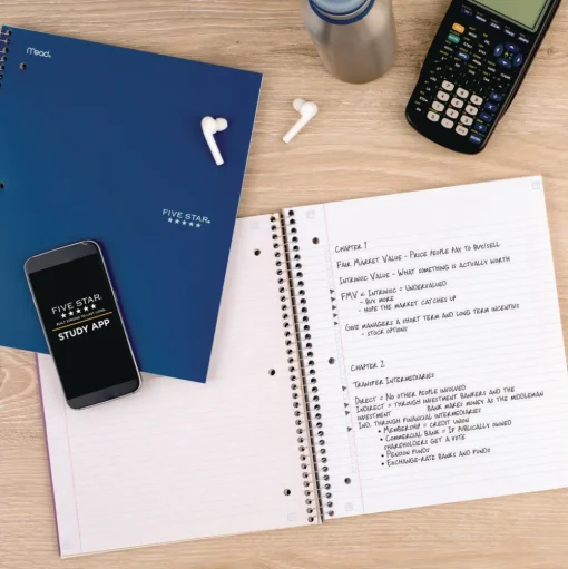 Five Star 11 in. x 9.13 in. Sheets Medium/College Rule 1-Subject Wirebound Notebook - Blue Cover