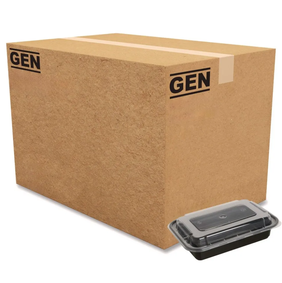 GEN 7.48 in. x 5.03 in. x 2.48 in. 24 oz. Plastic Microwavable Food Container with Lid - Rectangular Black/Clear (150/Carton)