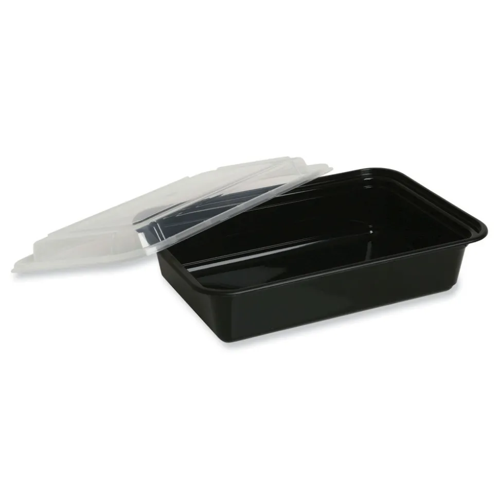 GEN 7.48 in. x 5.03 in. x 2.48 in. 24 oz. Plastic Microwavable Food Container with Lid - Rectangular Black/Clear (150/Carton)