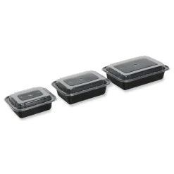 GEN 7.48 in. x 5.03 in. x 2.48 in. 24 oz. Plastic Microwavable Food Container with Lid - Rectangular Black/Clear (150/Carton)