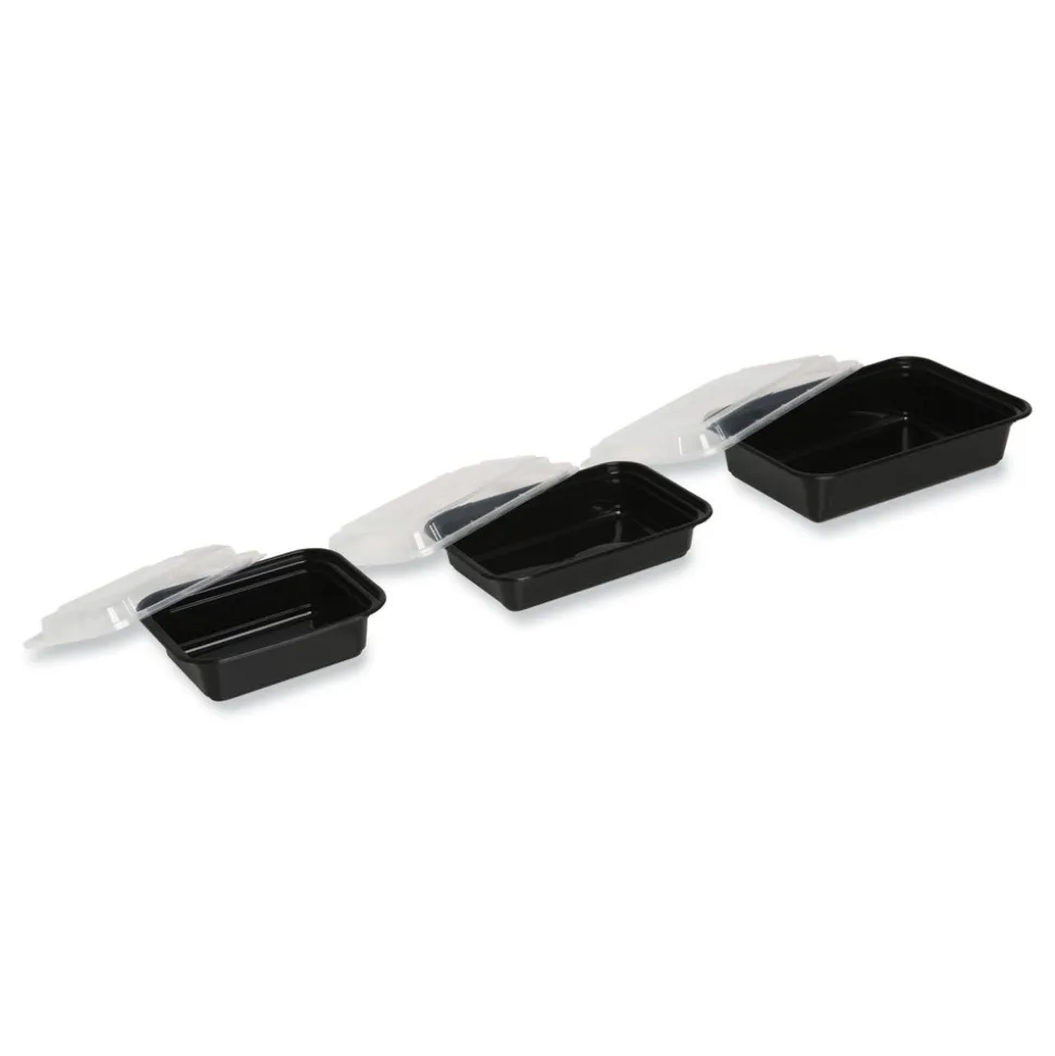 GEN 7.48 in. x 5.03 in. x 2.48 in. 24 oz. Plastic Microwavable Food Container with Lid - Rectangular Black/Clear (150/Carton)