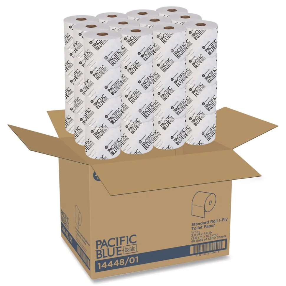 Georgia Pacific Professional Pacific Blue Basic 1-Ply Septic Safe High-Capacity Bathroom Tissue - White (1500/Roll, 48/Carton)