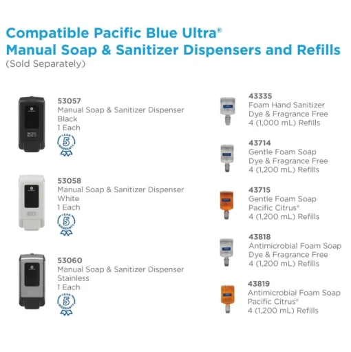 Georgia Pacific Professional Pacific Blue Ultra 5.6 in. x 4.4 in. x 11.5 in. 1200 mL Refill Soap/Sanitizer Dispenser - Black (1/Carton)