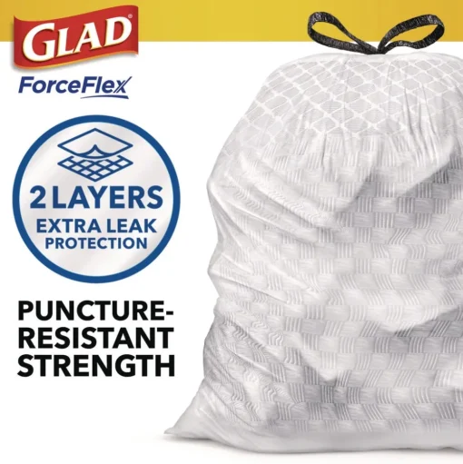 Glad ForceFlex 24 in. x 27.38 in. 13 Gallon Kitchen Drawstring Trash Bags - White Fresh Clean Scent (240/Carton)