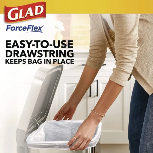 Glad ForceFlex 24 in. x 27.38 in. 13 Gallon Kitchen Drawstring Trash Bags - White Fresh Clean Scent (240/Carton)