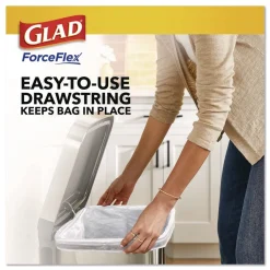 Glad ForceFlex Kitchen Drawstring Trash Bags, Drawstring, 13 gal, Unscented, 23.47 x 25.38, White, 110 Bags/Box, 3 Boxes/Carton